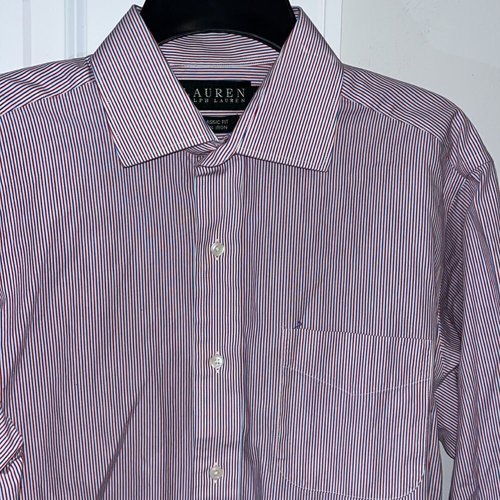 Red White Blue Lauren Ralph Lauren NON Iron dress shirt 15 1/2 X 32/33 July 4th